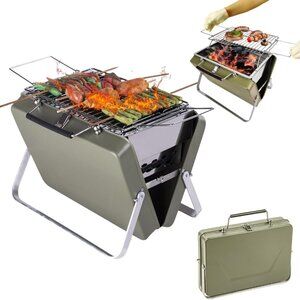 Outdoor Portable Barbecue Grill Briefcase Style Folding Charcoal Camping Grills(